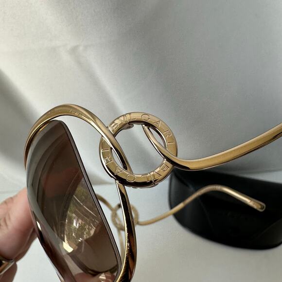 Bvlgari 6026 Oversized Sunglasses Gold Brown Gradient Logo Temple w/ Case main image 6